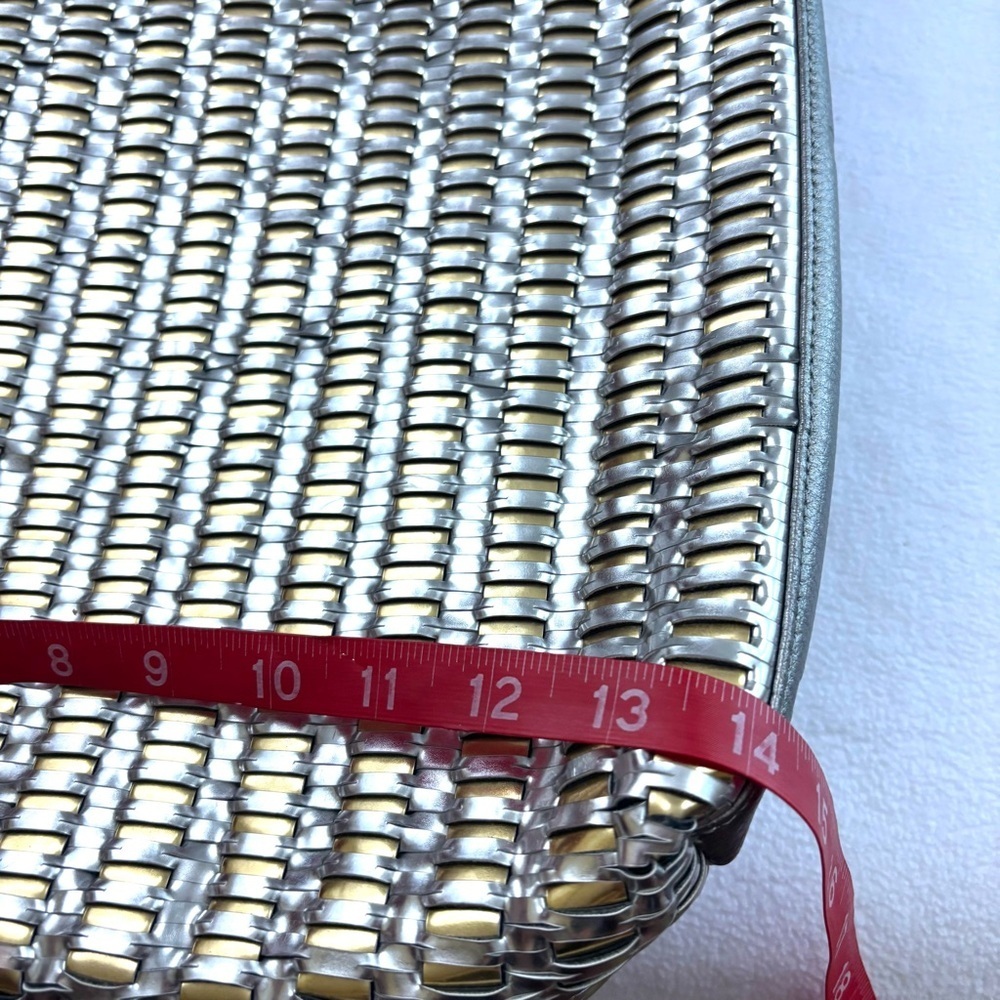 Botkier Large Silver/ Gold Metallic New York Leather Woven Tote Bag Purse - Picture 4 of 15